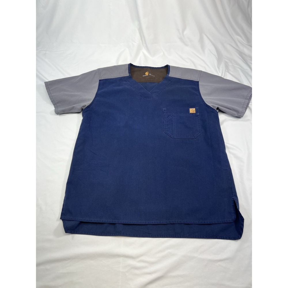 Carhart Men's Scrub Top Shirt‎ Small Blue Gray V Neck